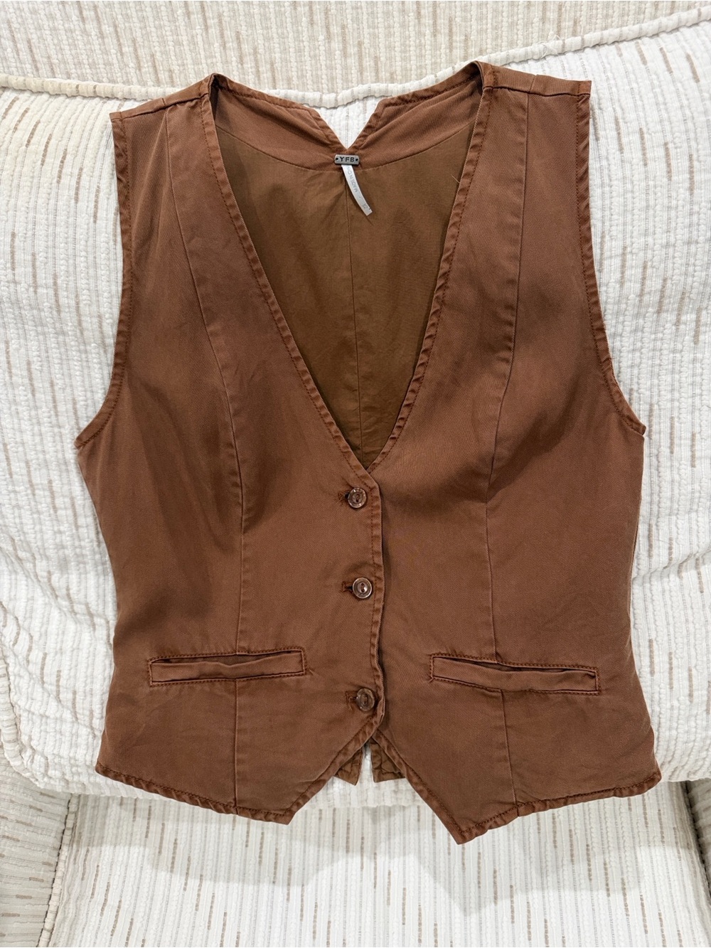 YFB Young Fabulous Broke Brown Tencel Tailored Vest Waistcoat Minimalist XS